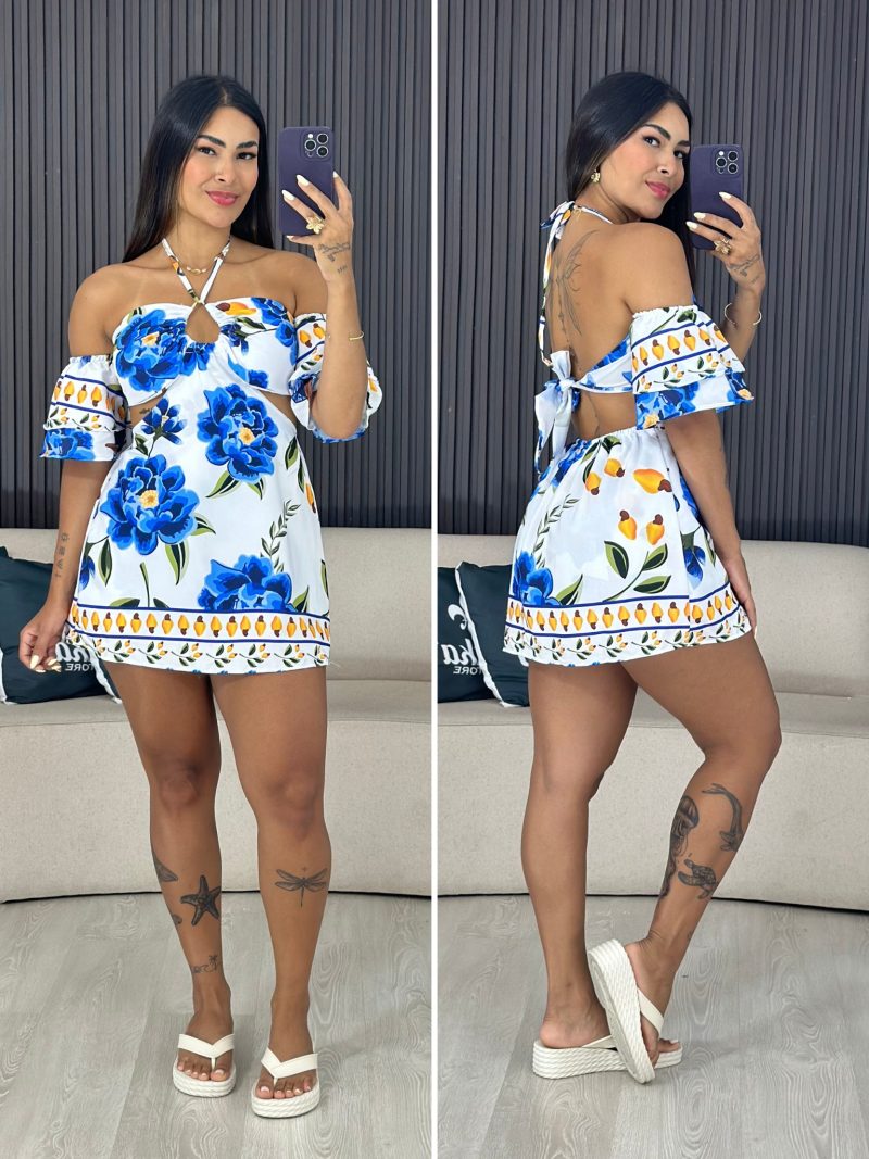 macaquinho vestido bianca azul com branco caju 1837