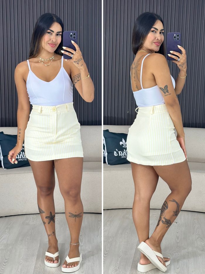 shorts saia listra amarelo com branco 1776 shorts saia listra amarelo com branco 1776