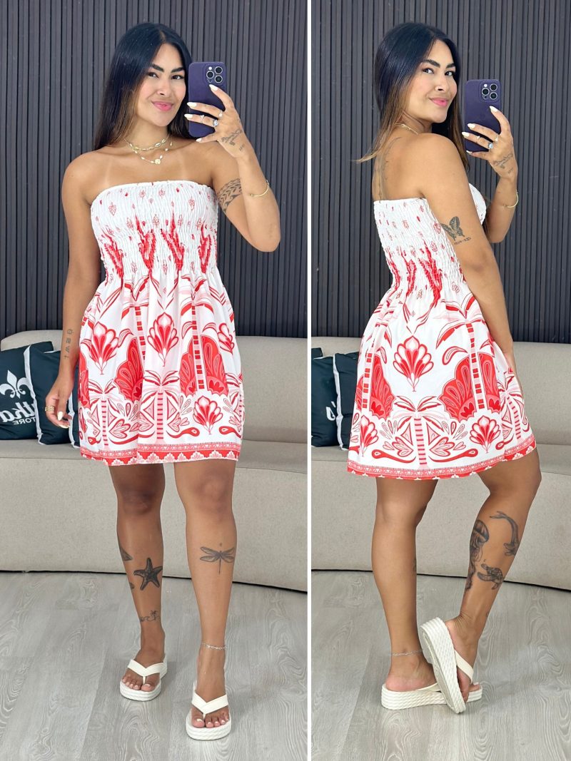 vestido tomara que caia vermelho com branco 1739