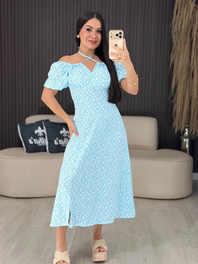 vestido flora azul com branco 1722