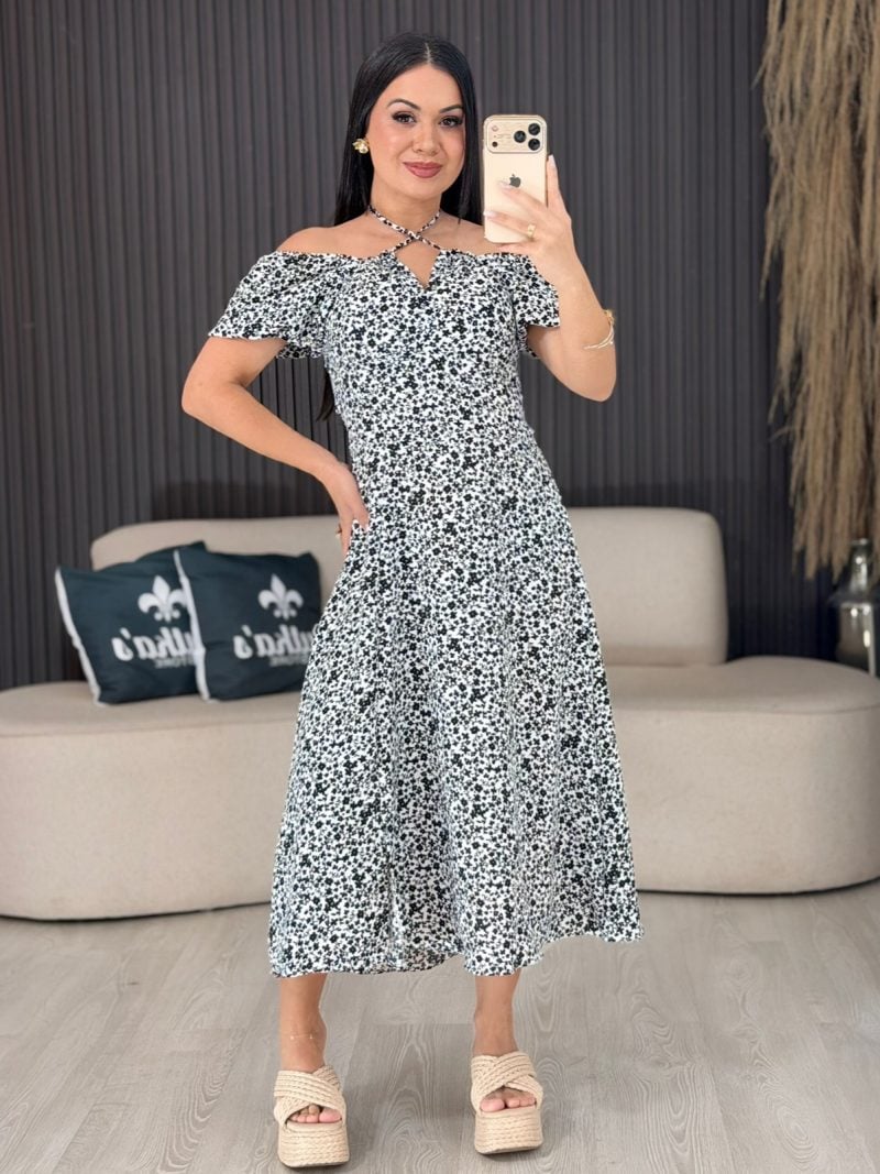 vestido flora branco com preto 1720