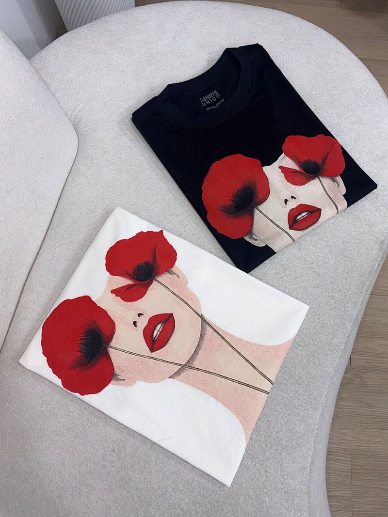 t shirt mulher rosas vermelhas preta 4050