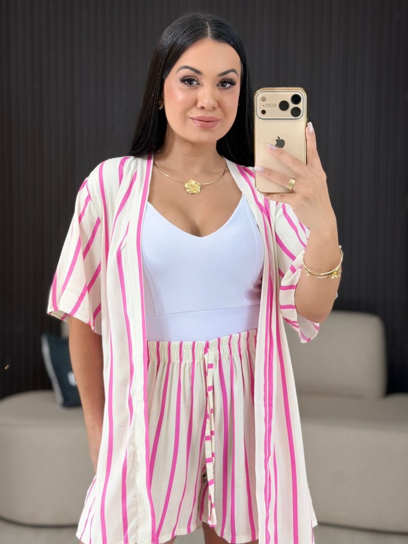 conjunto kimono listra grossa rosa com branco 1798