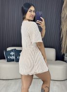 conjunto kimono listra fina branco com nude 1801