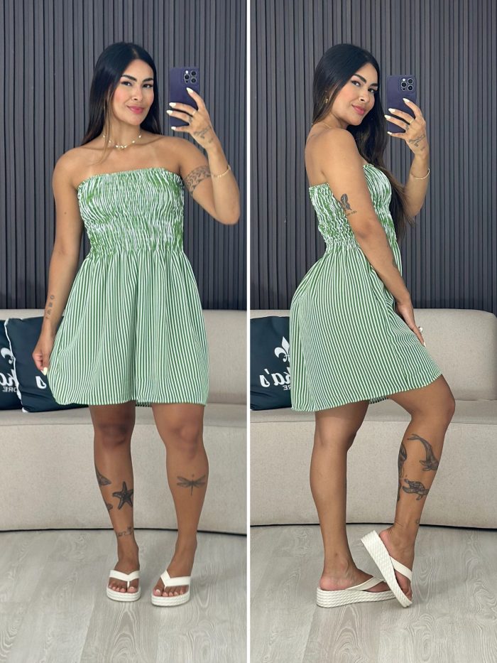 vestido tomara que caia listra verde com branco 4018 vestido tomara que caia listra verde com branco 4018