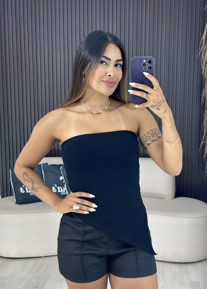 bata tomara que caia com barra assimétrica preta 4026 bata tomara que caia com barra assimétrica preta 4026