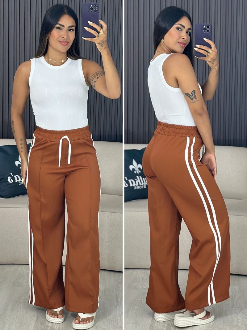 calça listrada caramelo com branco 6153