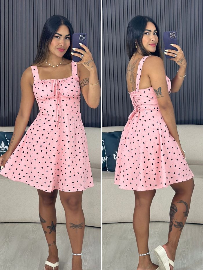 vestido curto zaza azul escuro com coração branco 6007 (cópia)