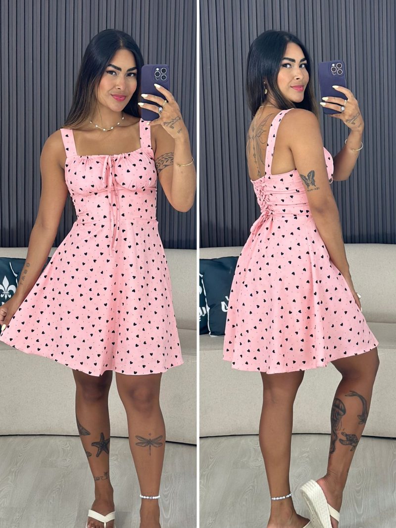 vestido curto zaza azul escuro com coração branco 6007 (cópia)