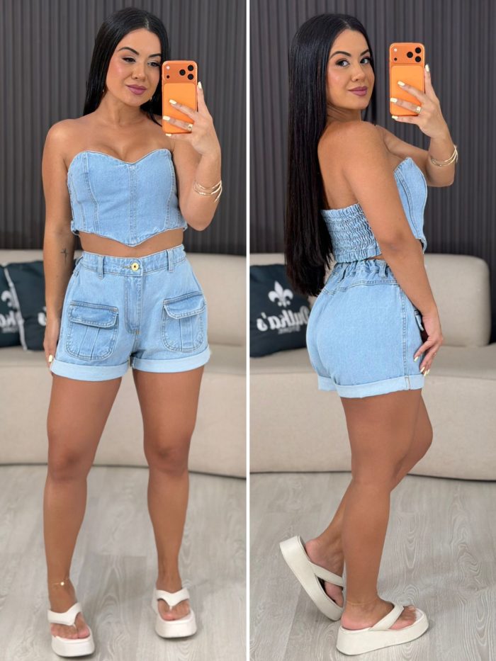 shorts saia jeans estonado claro 6050