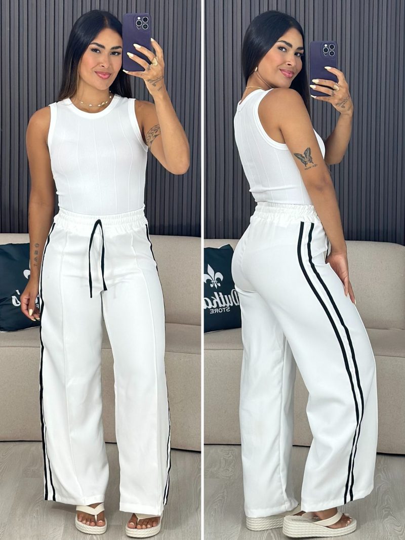 calça listrada vermelho com branco 6150