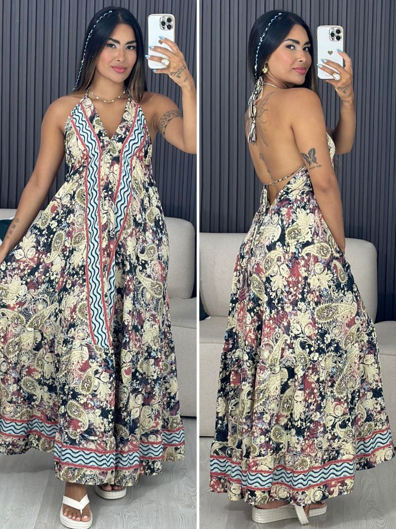 vestido indiano airon estampado 6129