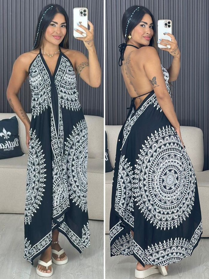 vestido indiano preto com branco sabrina 6118