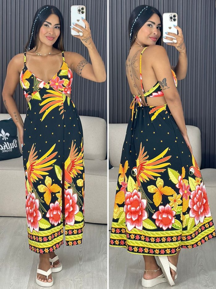 vestido summer floral preto 6209