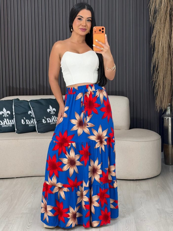 saia três marias floral azul e vermelho 6099 saia três marias floral azul e vermelho 6099