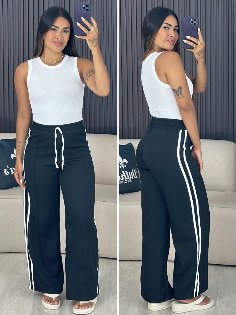 calça listrada vermelho com branco 6150