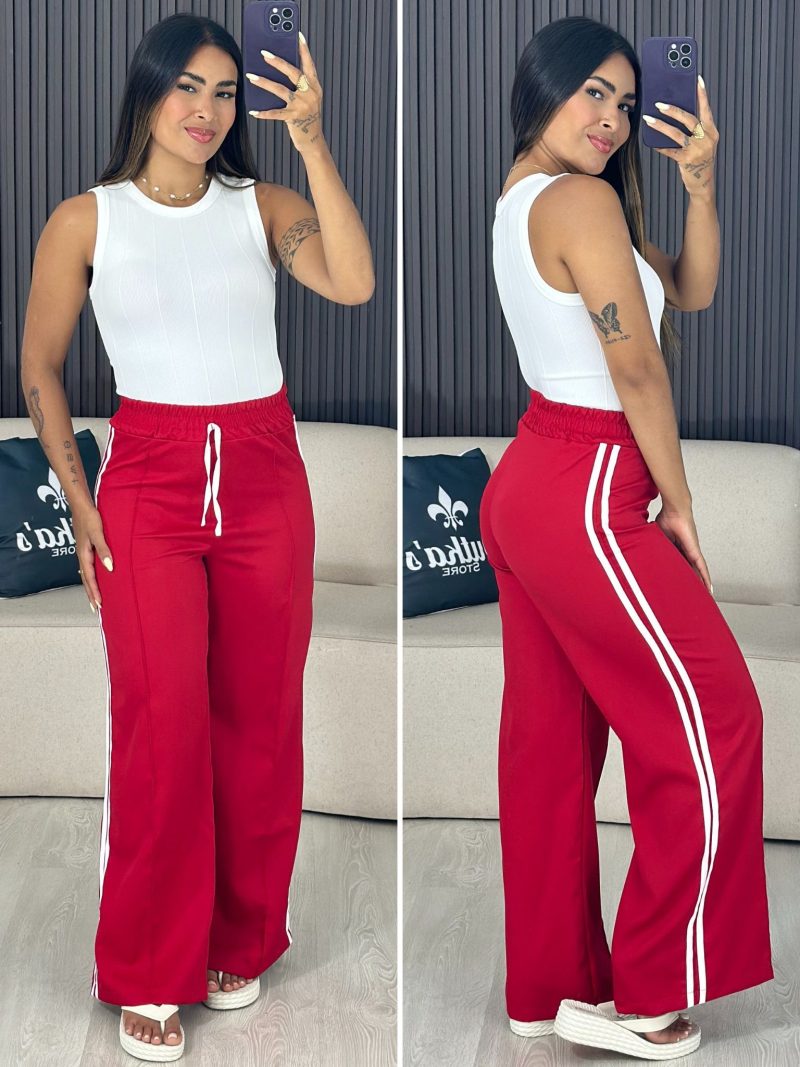 calça listrada vermelho com branco 6150