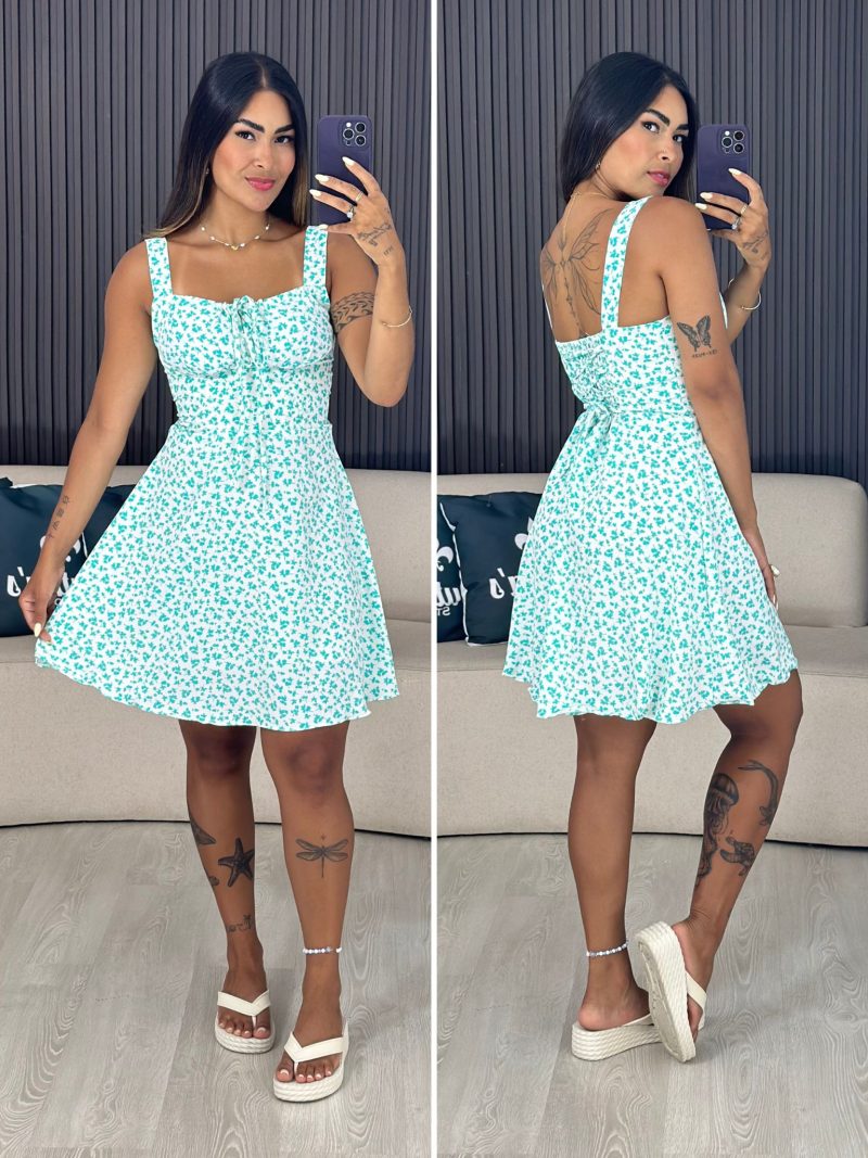 vestido curto zaza branco com verde 6009