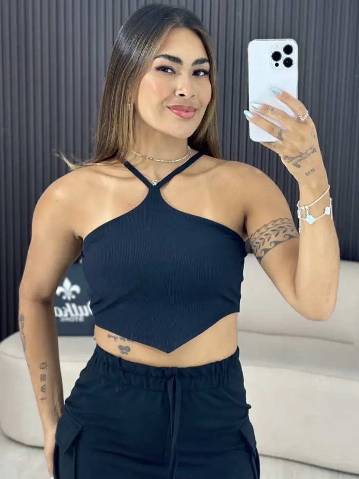 cropped decote cruzado
