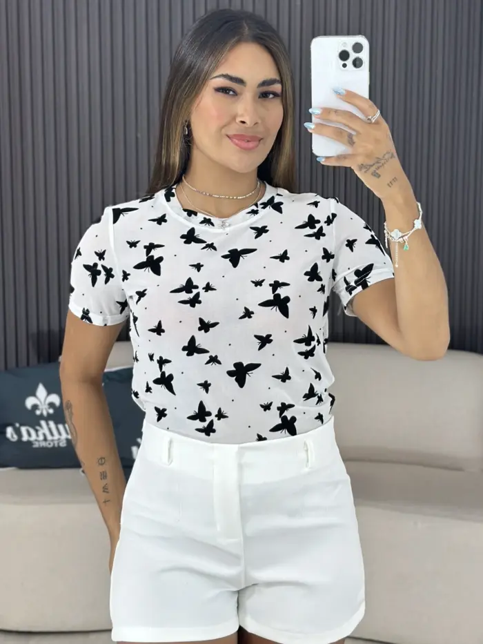 camisa de tule com borboletas branca 6285