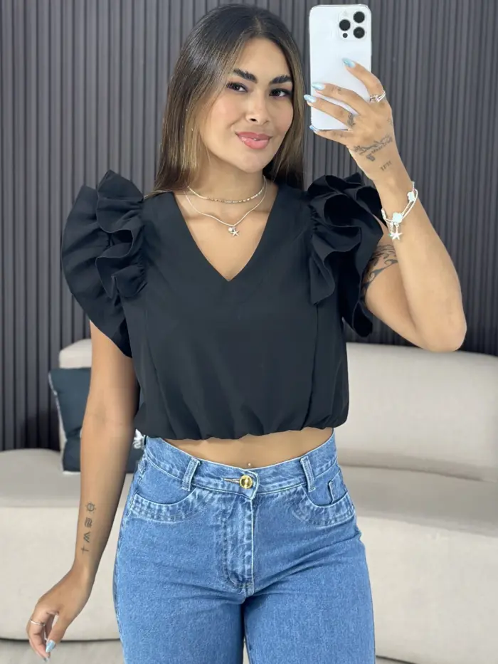 cropped manga bufante rosa 6407