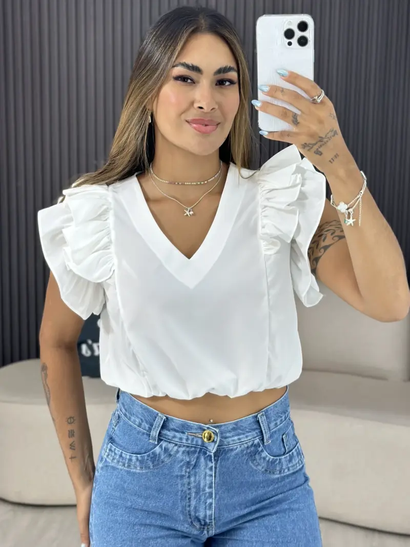 cropped manga bufante rosa 6407