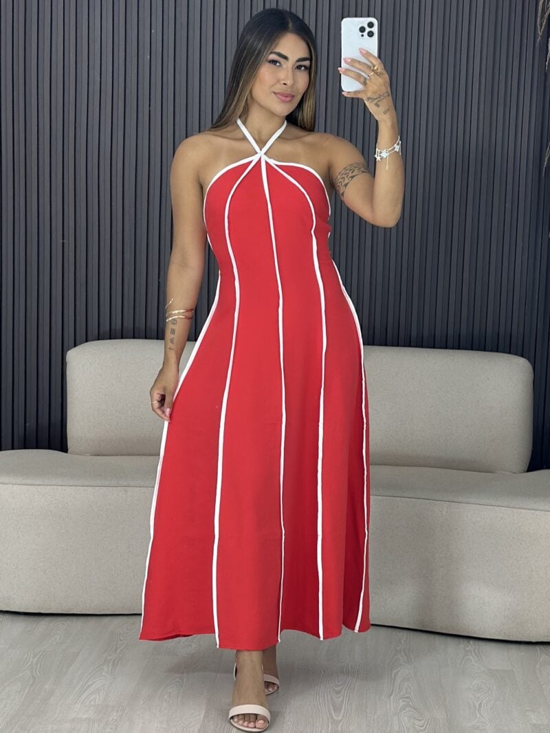 vestido longo elô bege com preto 6559