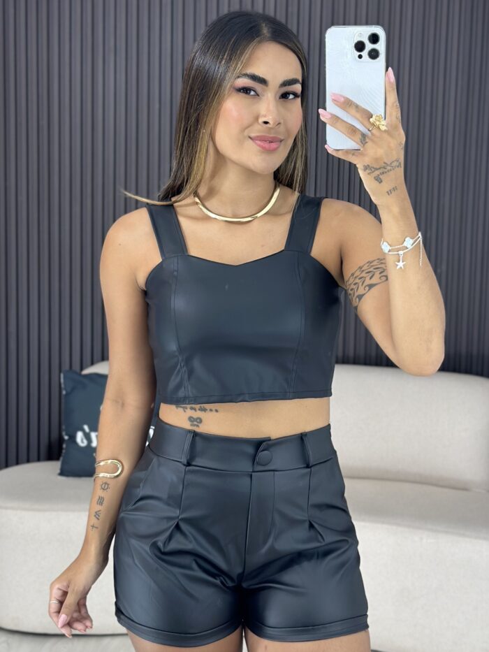 shorts saia de couro preto 6537 shorts saia de couro preto 6537