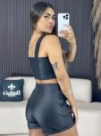 shorts saia de couro preto 6537