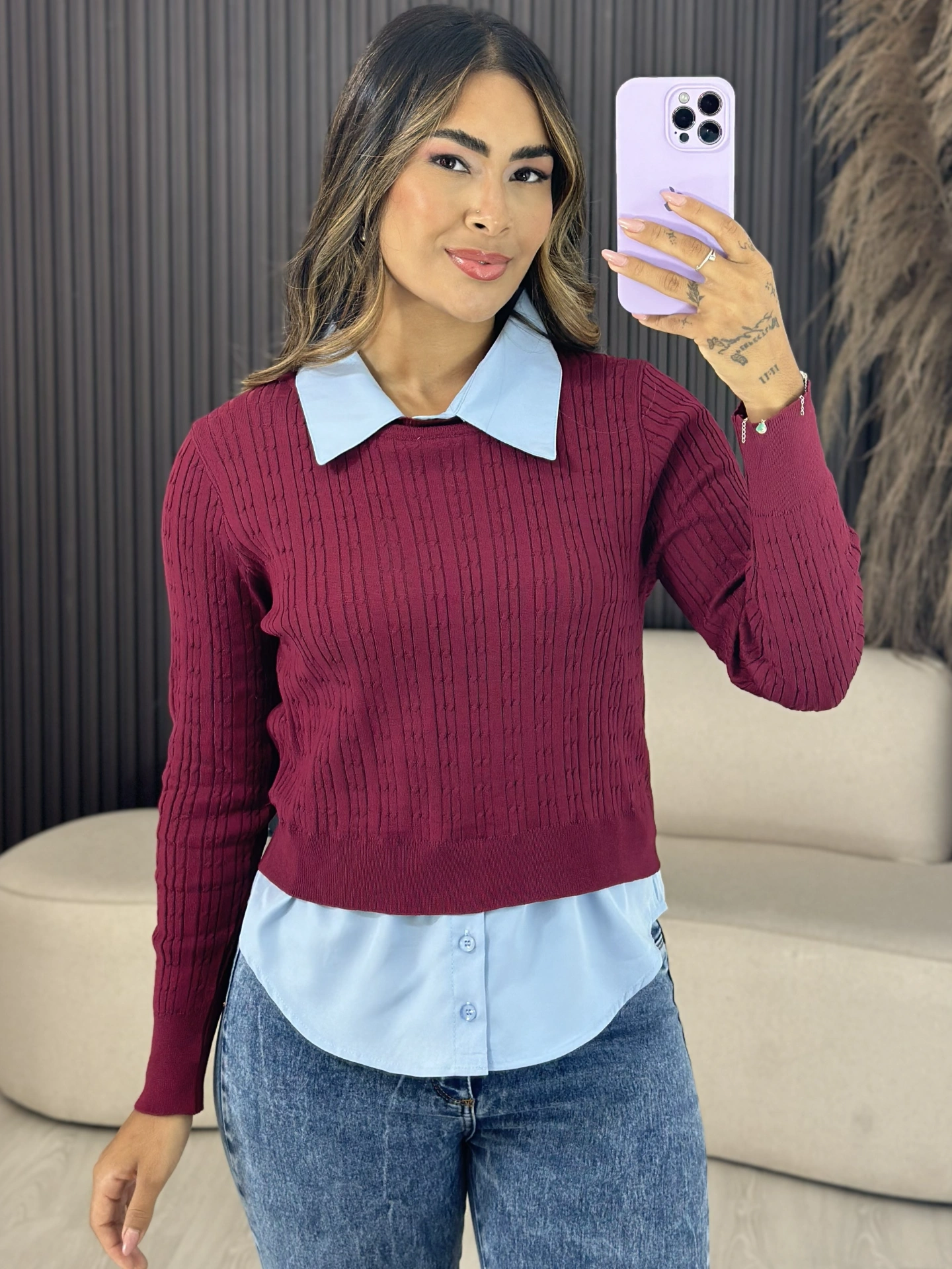 blusa duo clássica bordô e azul 6673