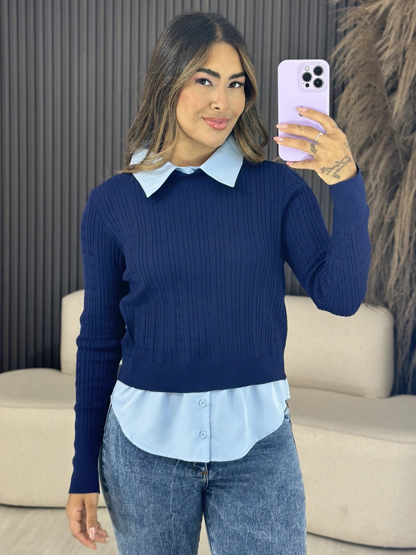 blusa duo clássica azul marinho e azul 6714