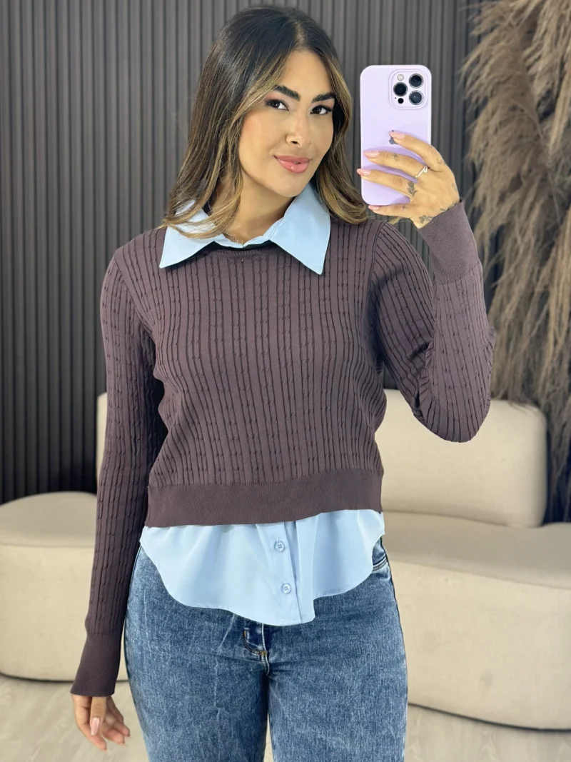 blusa duo clássica marrom e azul 6675