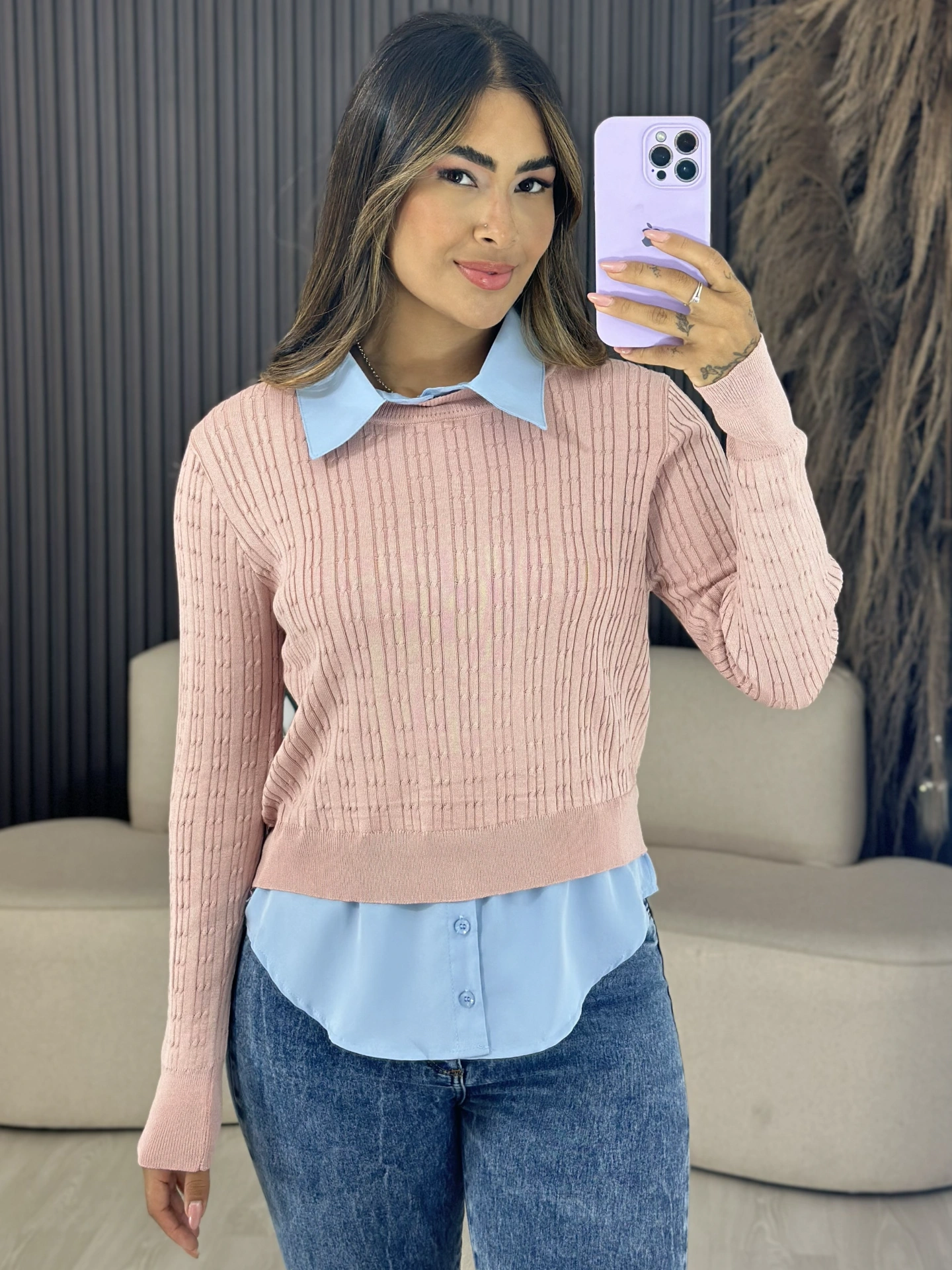 blusa duo clássica rosa e azul 6674