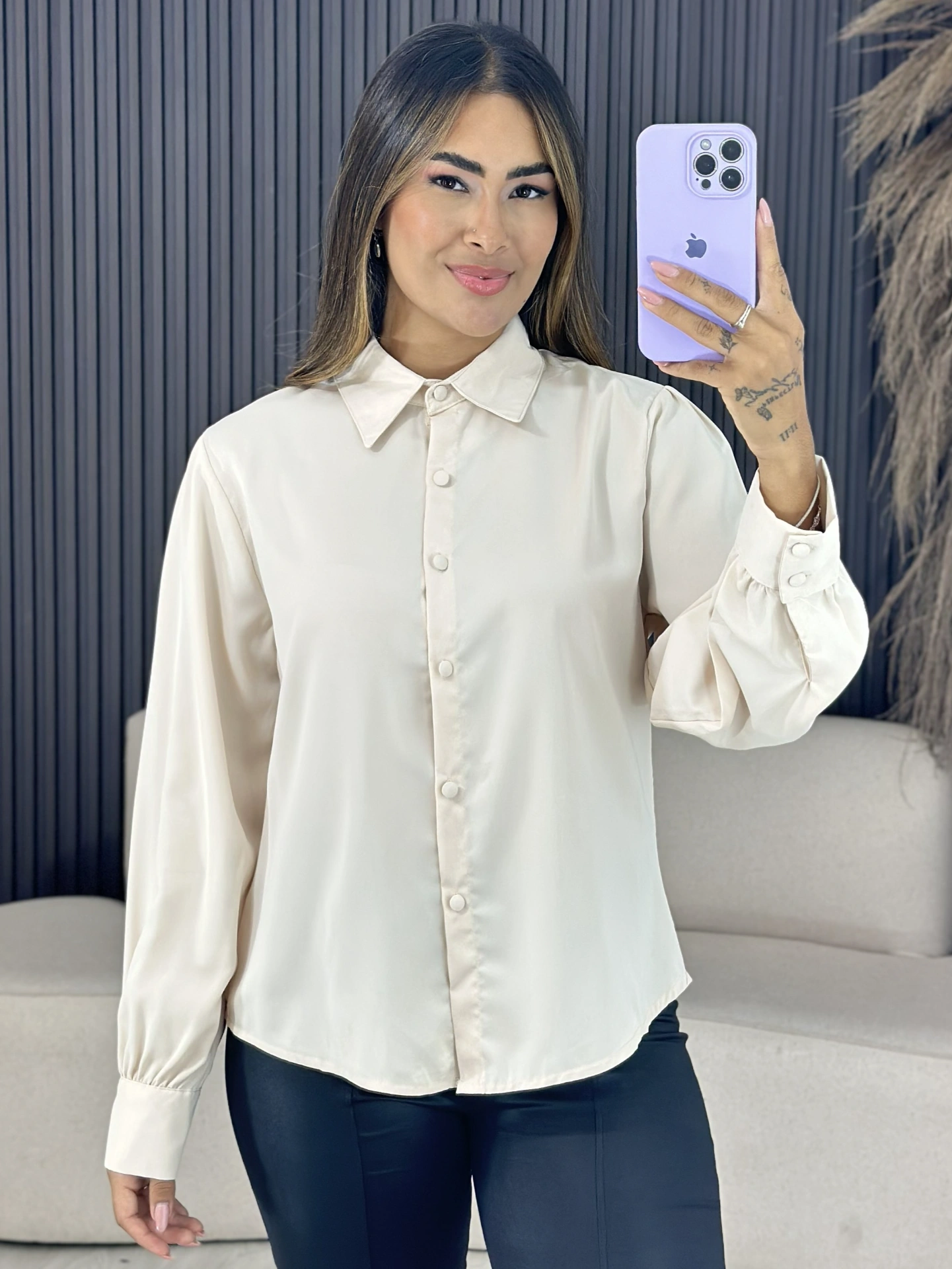 camisa social bege 6670