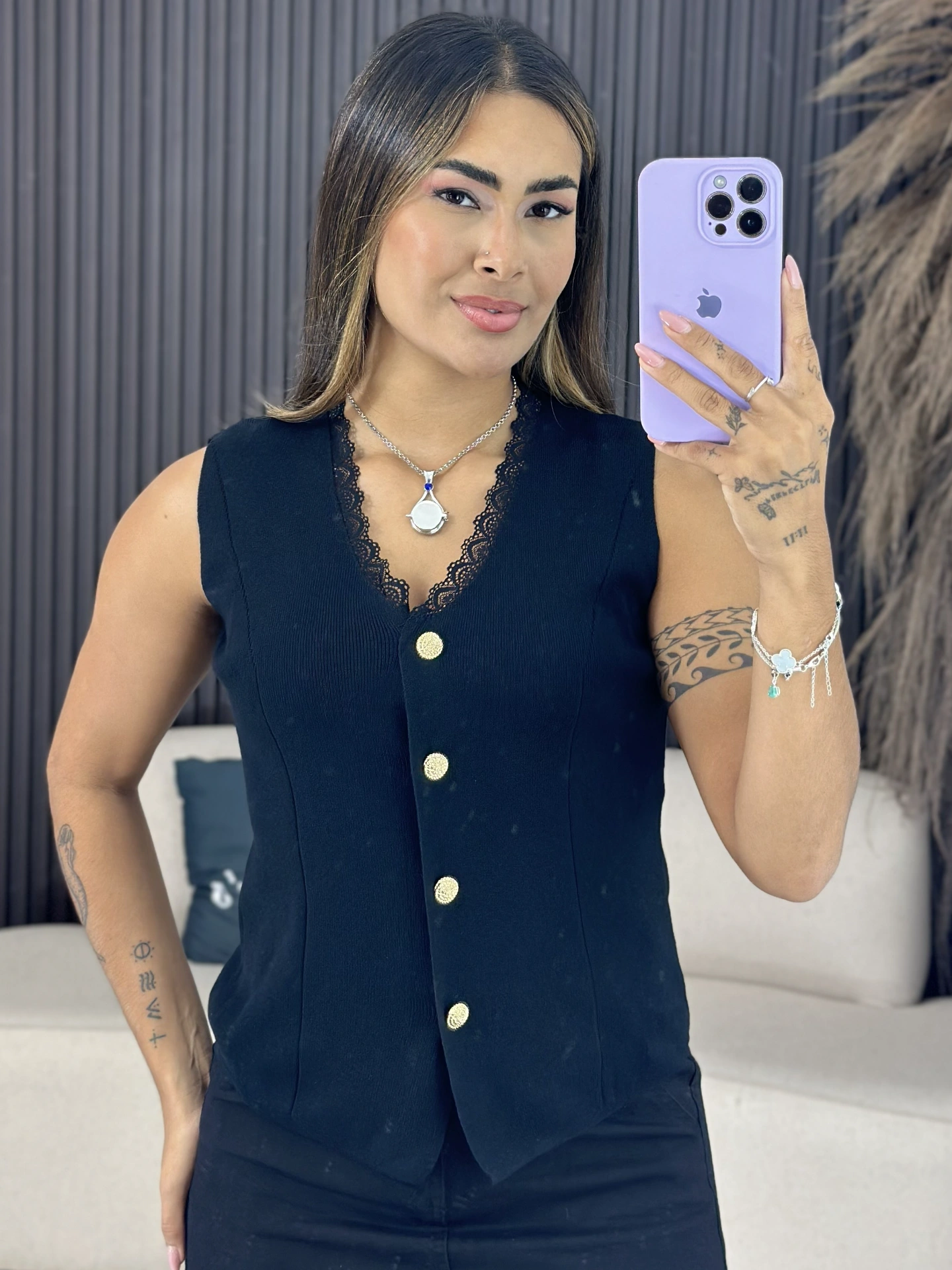 colete modal botões preto 6678
