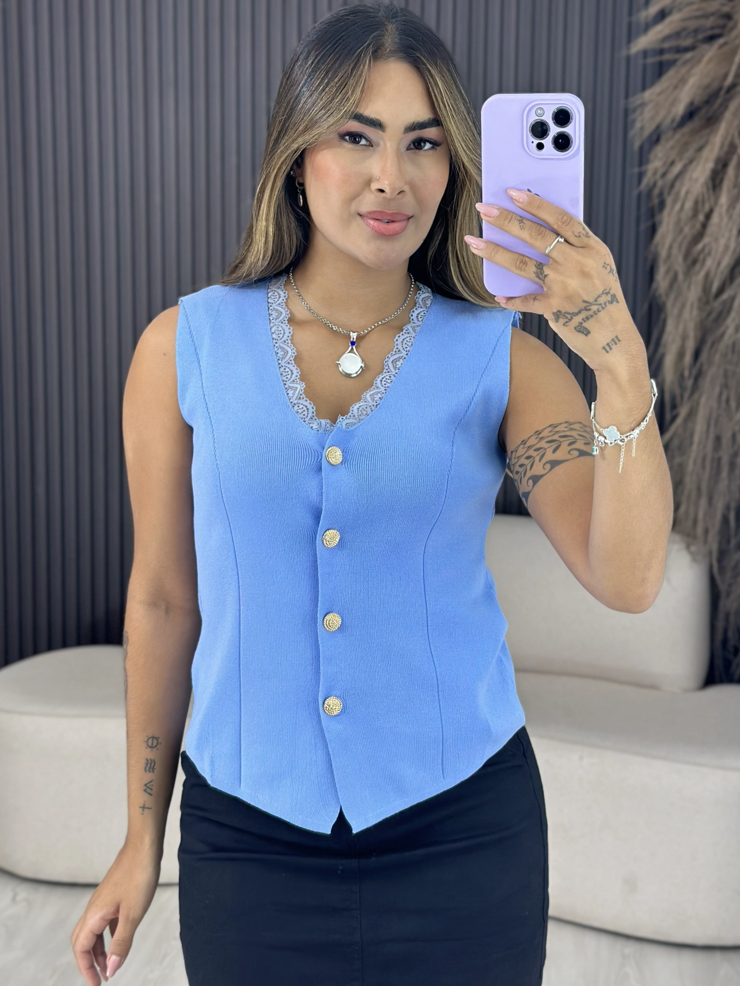 colete modal botões azul 6681
