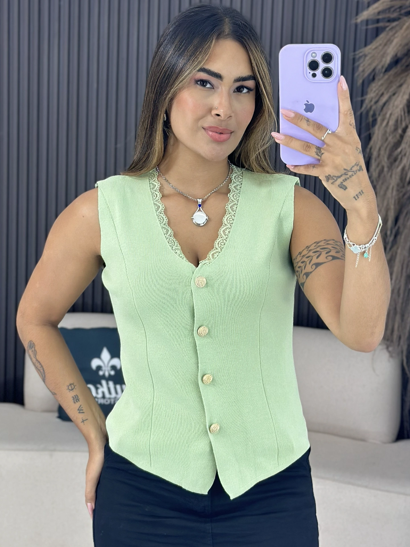 colete modal botões verde 6683