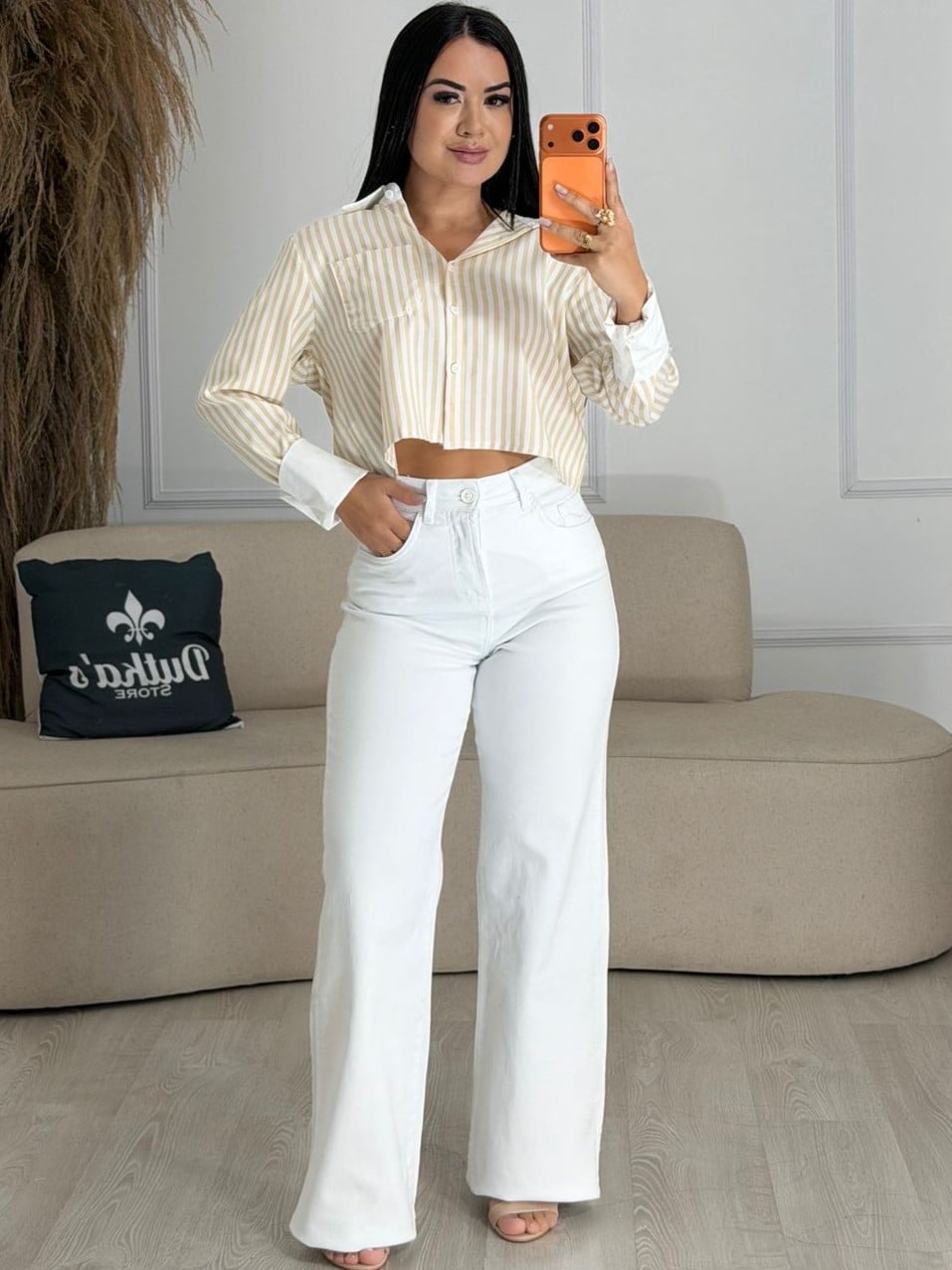 camisa listrada nude e branco 6752