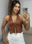 cropped cirre ana castela marrom claro 6963
