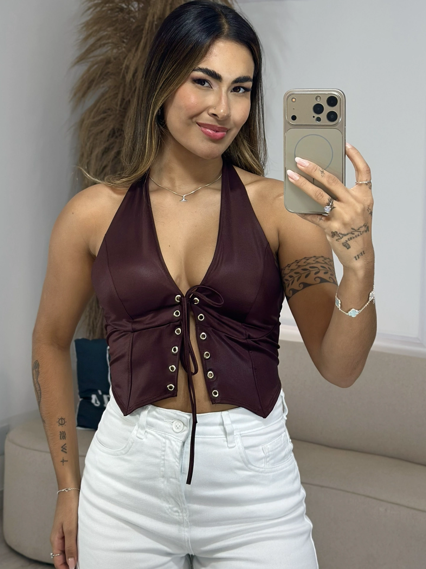 cropped cirre ana castela marrom claro 6963