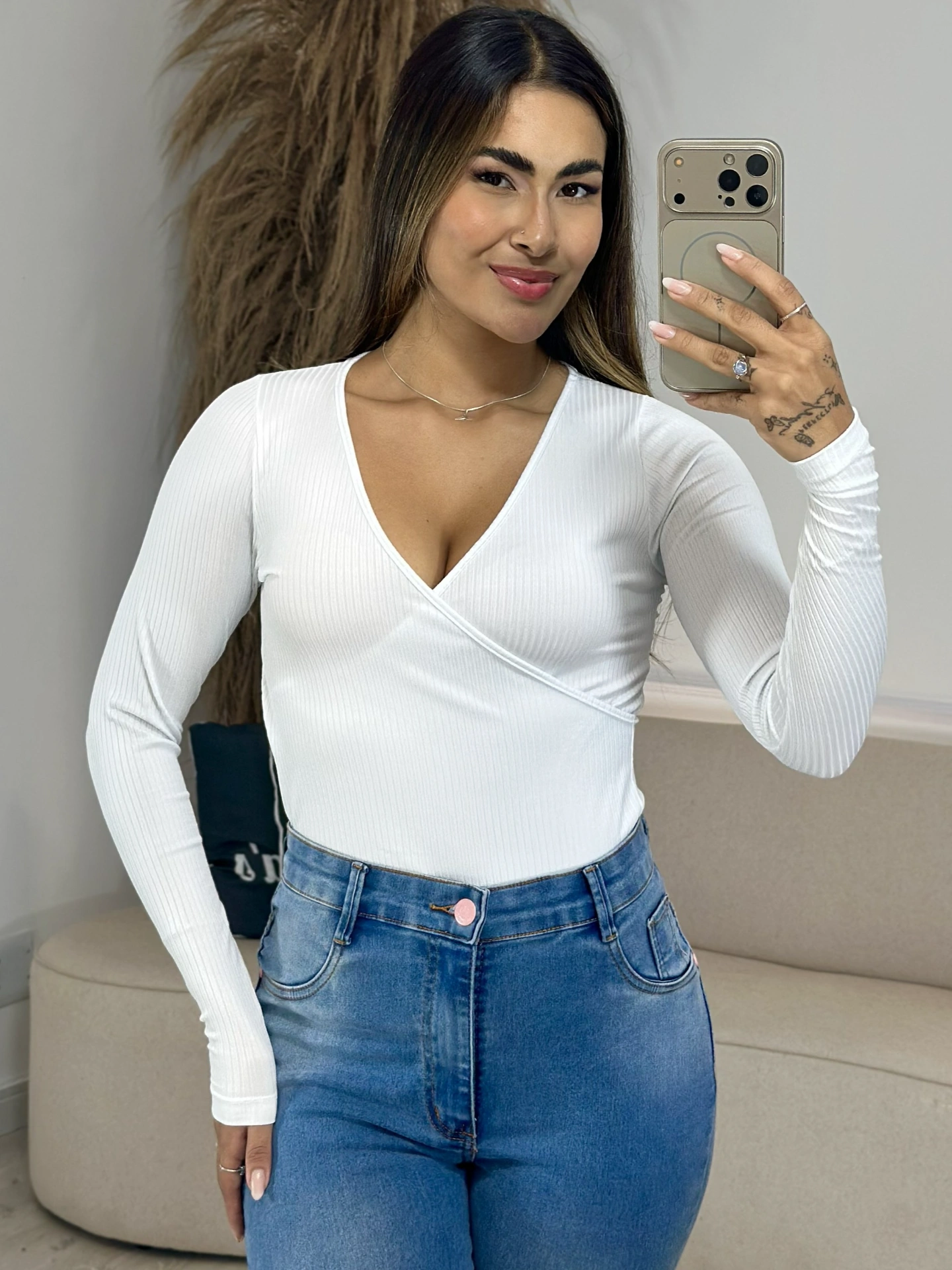 blusa canelada gola alta azul 7016