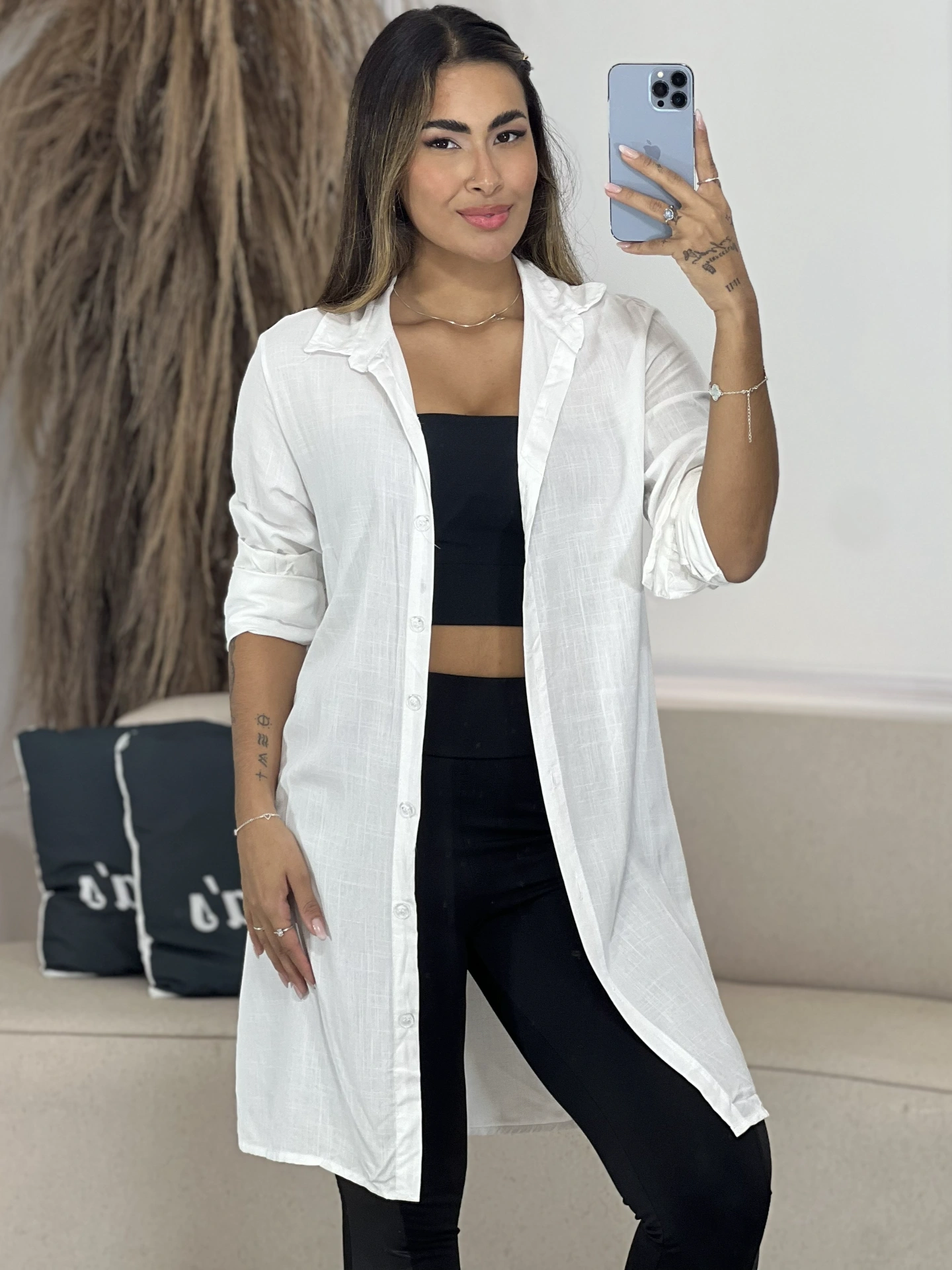 chemise botões viscolino branco 6965