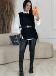 conjunto camisa e colete com cinto preto 6929