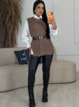 conjunto camisa e colete com cinto preto 6929