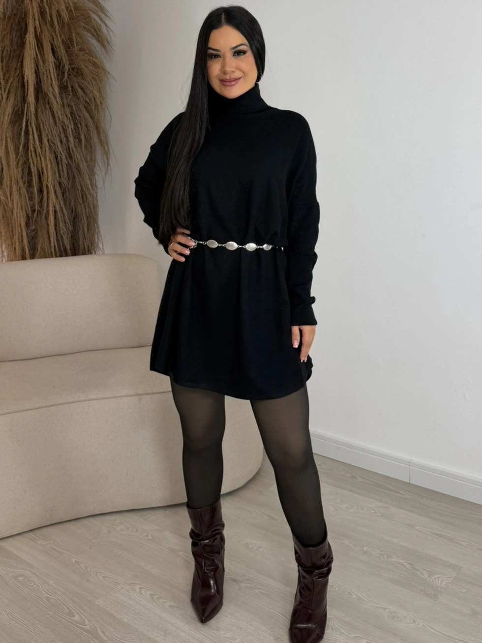vestido suéter oversized gola alta preto 7036