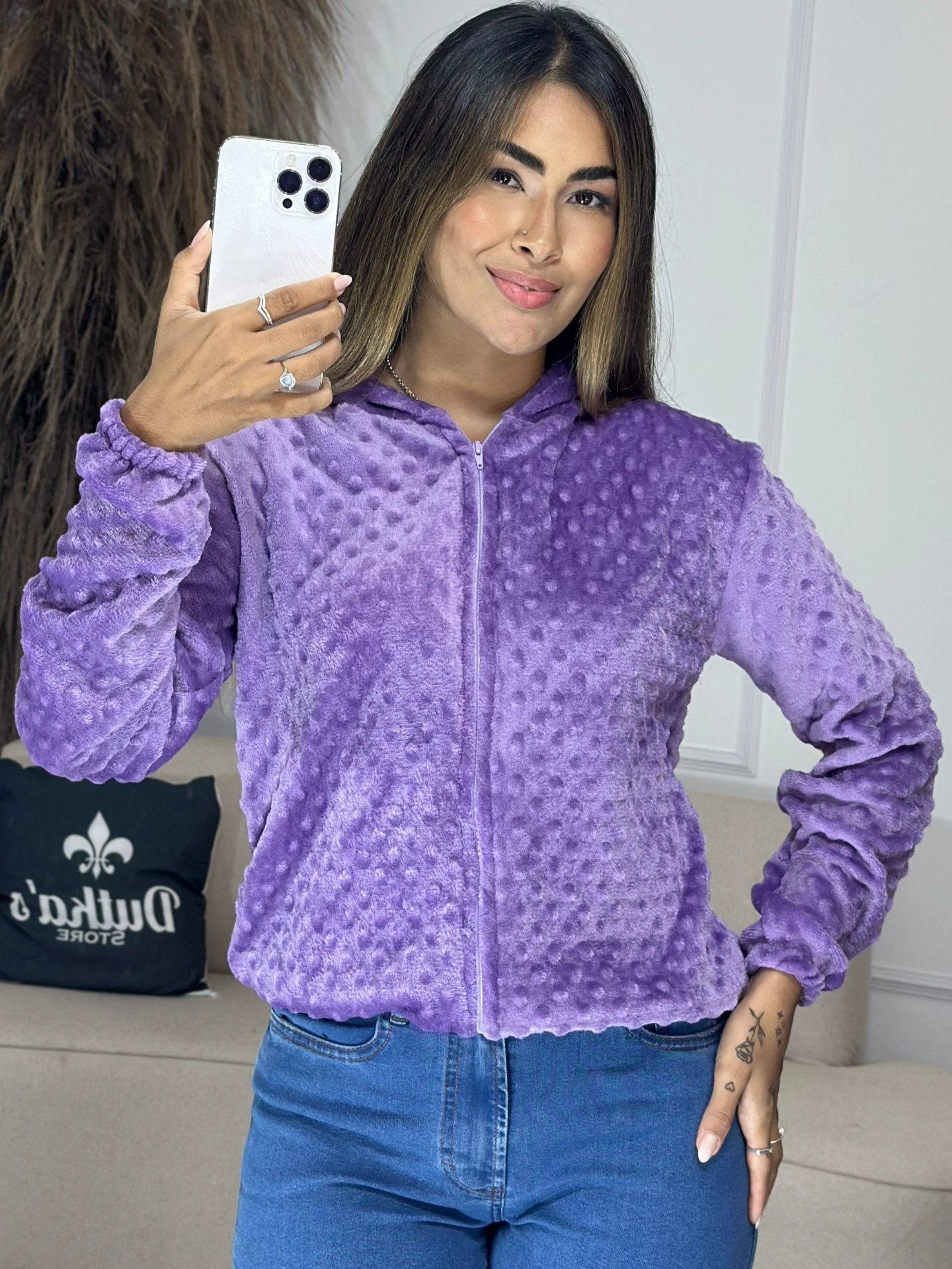 casaco teddy com bolinhas preto 6867