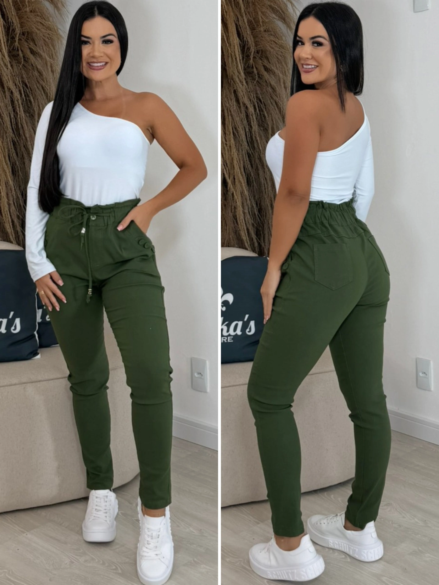 calça sarja peluciada verde 7005