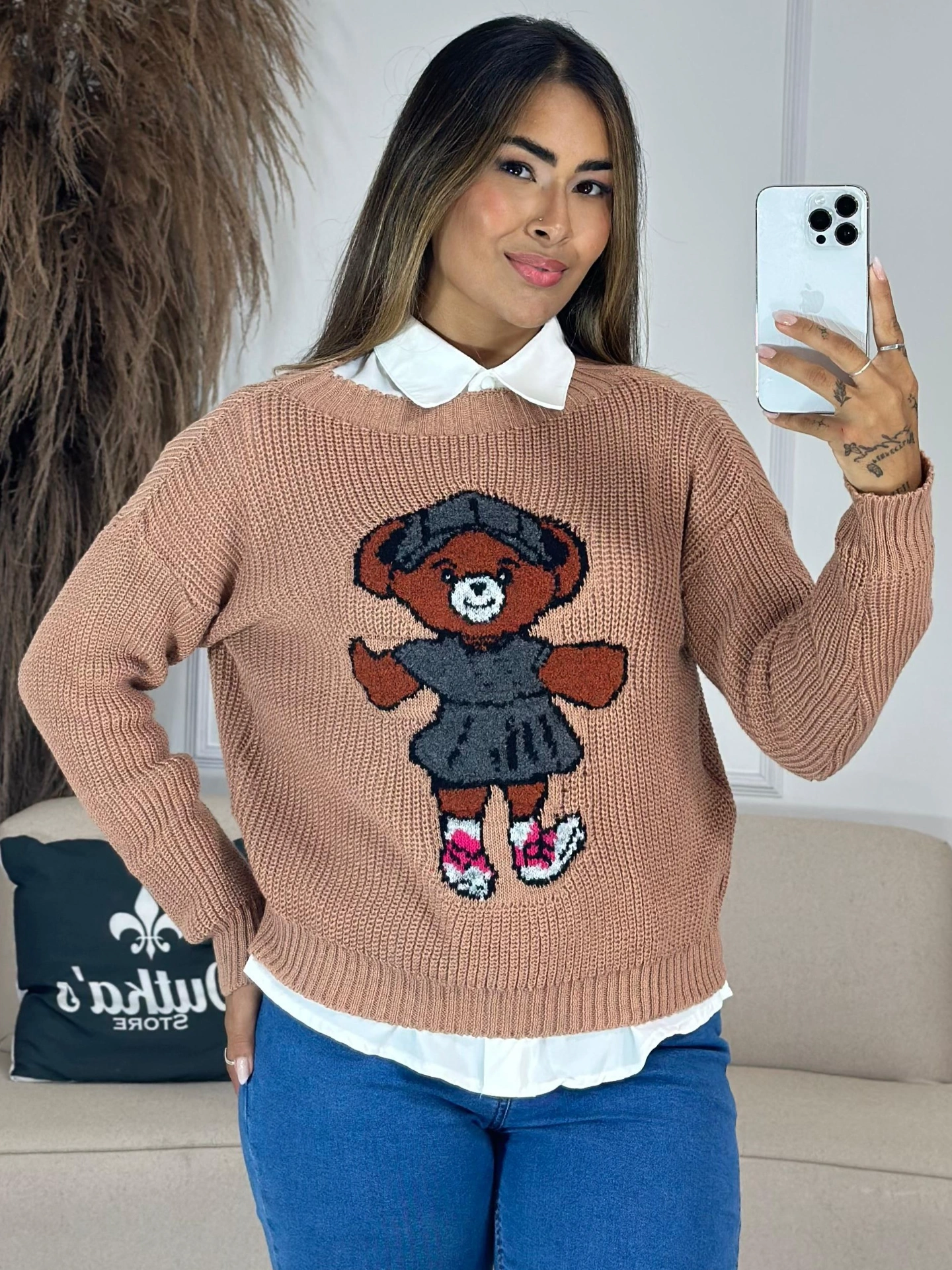 tricot urso bordado rosê 6871