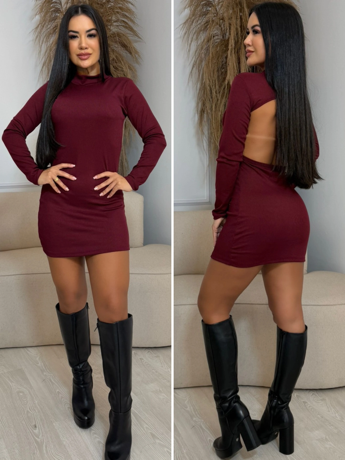 vestido costa nua com bojo bordô 8014