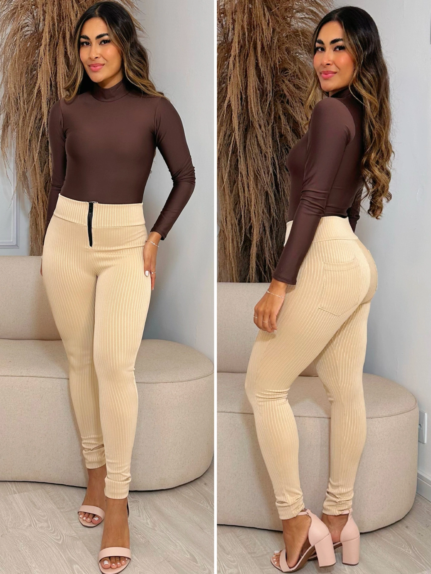 legging canelada com zíper terracota 8077